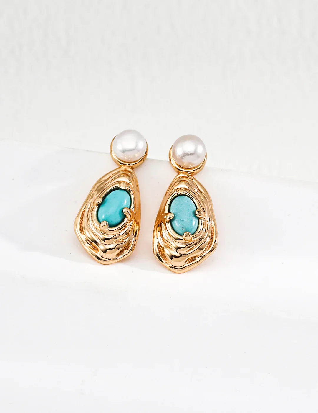 Vintage Gold Pearl Turquoise Drop Earrings · 925 Sterling Silver - SOLIS MOOD