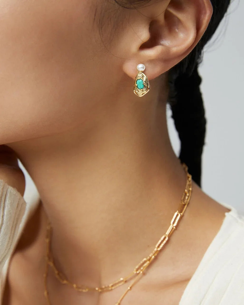 Vintage Gold Pearl Turquoise Drop Earrings · 925 Sterling Silver - SOLIS MOOD