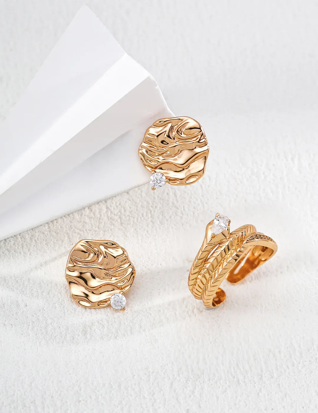 Gold & Silver Textured Stud Earrings · CZ · 925 Silver - SOLIS MOOD