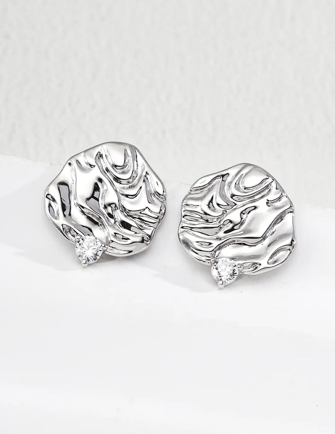 Gold & Silver Textured Stud Earrings · CZ · 925 Silver - SOLIS MOOD