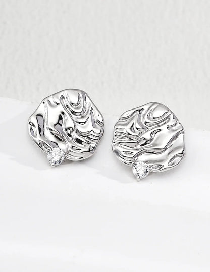 Gold & Silver Textured Stud Earrings · CZ · 925 Silver - SOLIS MOOD
