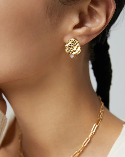 Gold & Silver Textured Stud Earrings · CZ · 925 Silver - SOLIS MOOD