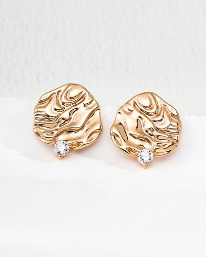 Gold & Silver Textured Stud Earrings · CZ · 925 Silver - SOLIS MOOD