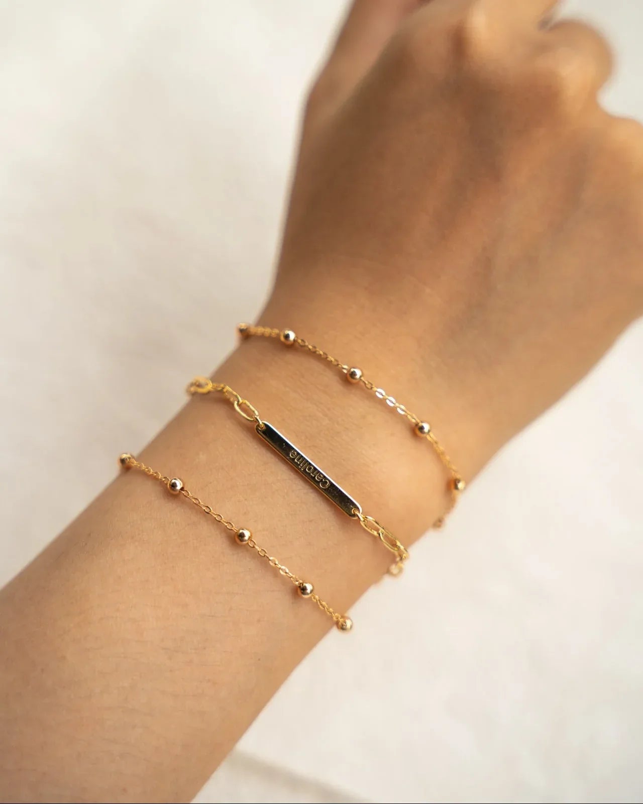 Personalized 18K Gold Vermeil Name Bracelet — Custom Engraved Plate Design - SOLIS MOOD