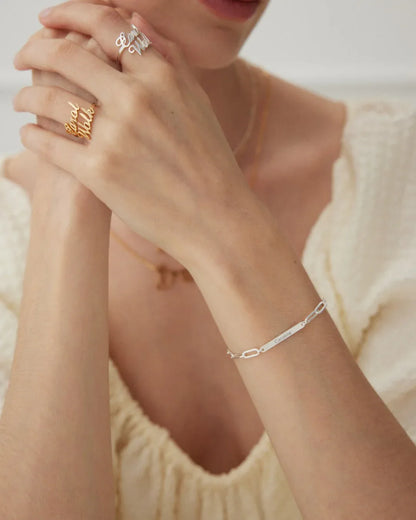 Personalized 18K Gold Vermeil Name Bracelet — Custom Engraved Plate Design - SOLIS MOOD