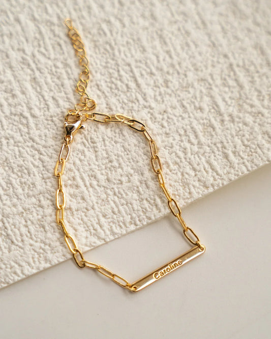 Personalized 18K Gold Vermeil Name Bracelet — Custom Engraved Plate Design - SOLIS MOOD