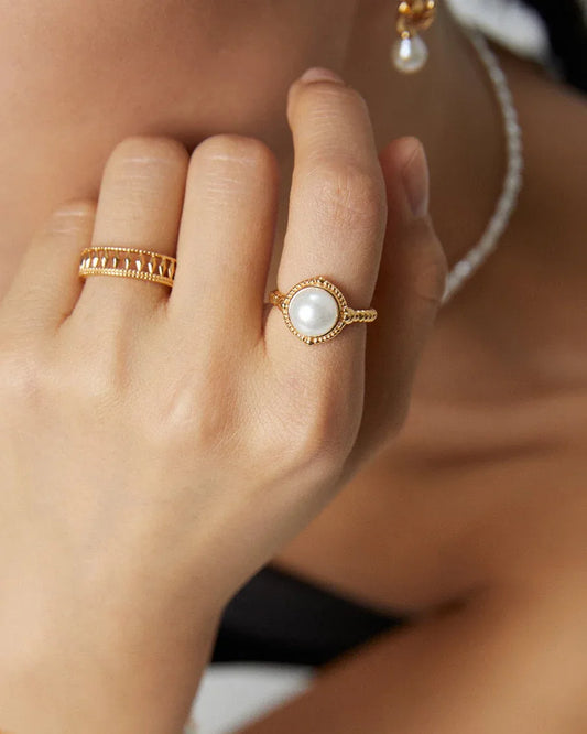Minimal Pearl Open Ring in Sterling Silver - SOLIS MOOD