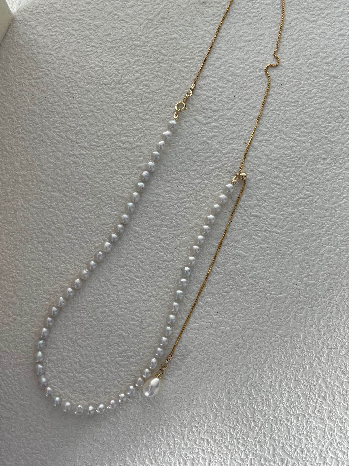 Dual-Length Freshwater Pearl Necklace – 14K Gold-Filled Contrast Chain - SOLIS