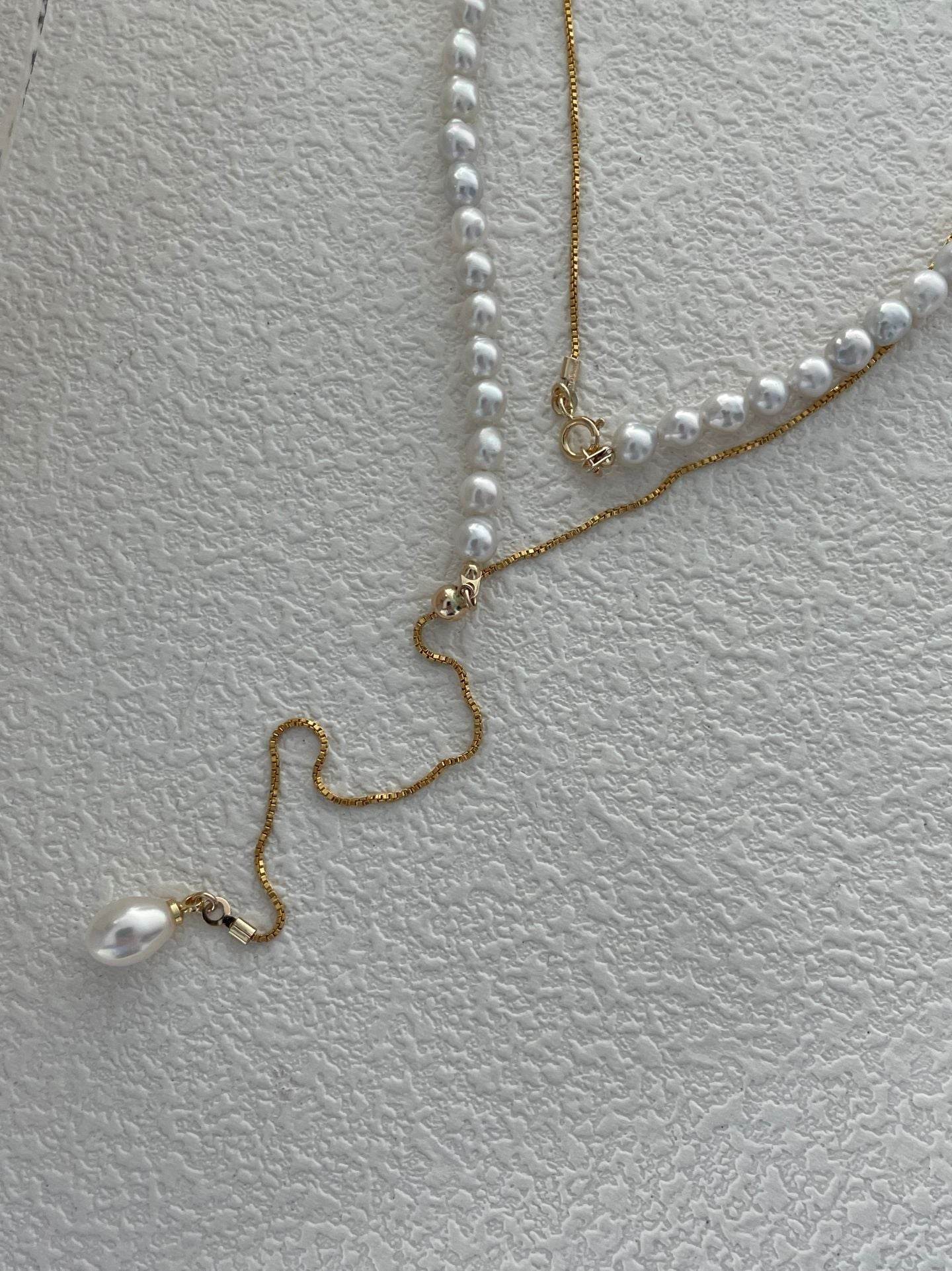 Dual-Length Freshwater Pearl Necklace – 14K Gold-Filled Contrast Chain - SOLIS