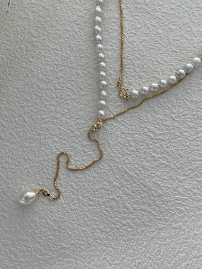 Dual-Length Freshwater Pearl Necklace – 14K Gold-Filled Contrast Chain - SOLIS