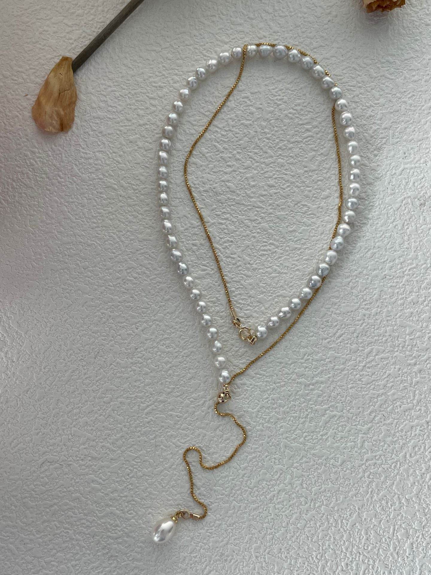 Dual-Length Freshwater Pearl Necklace – 14K Gold-Filled Contrast Chain - SOLIS