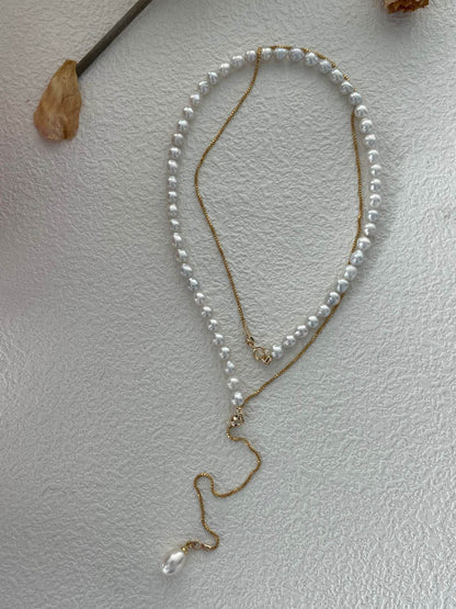 Dual-Length Freshwater Pearl Necklace – 14K Gold-Filled Contrast Chain - SOLIS