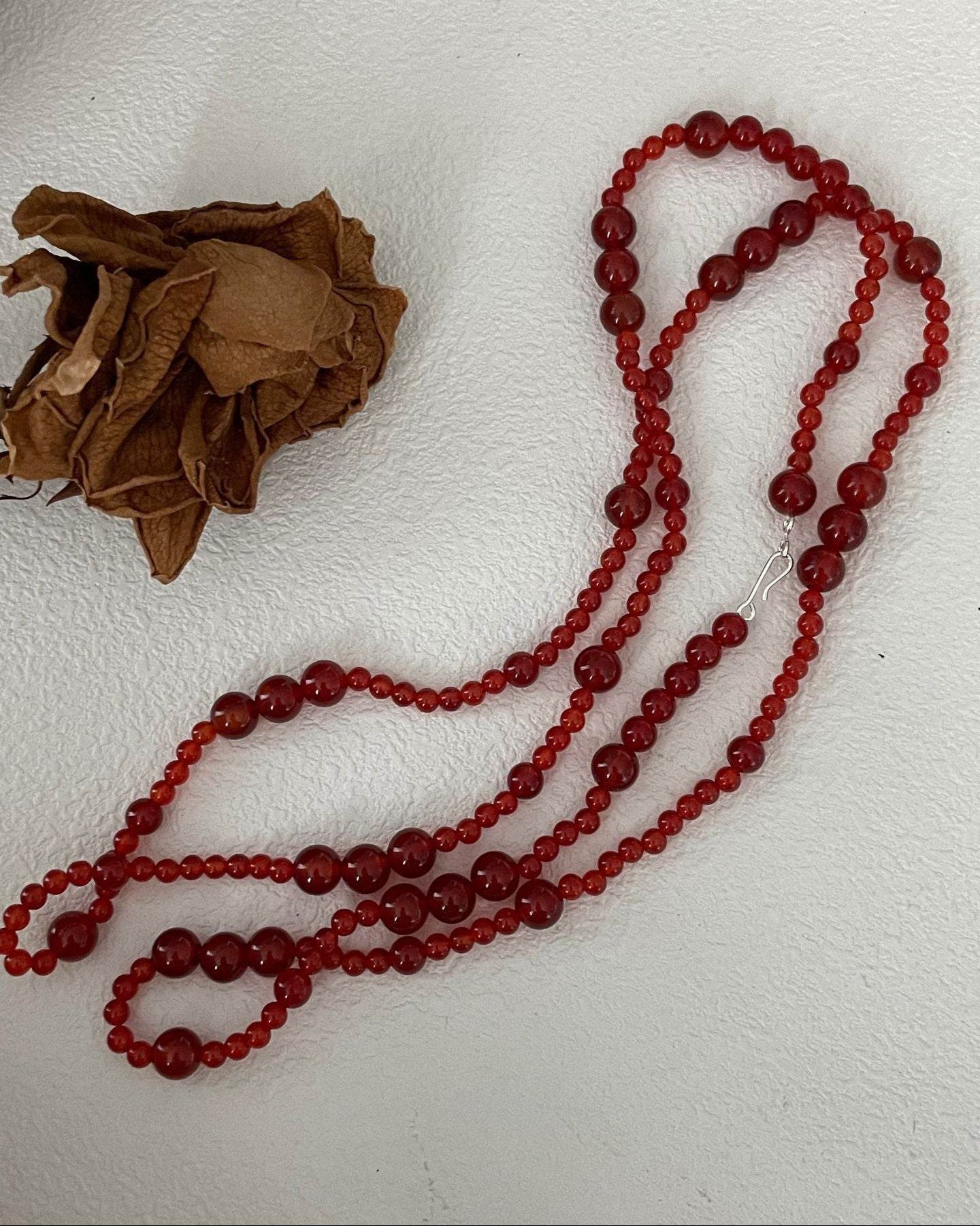 Red Agate Long Necklace – 925 Sterling Silver - SOLIS