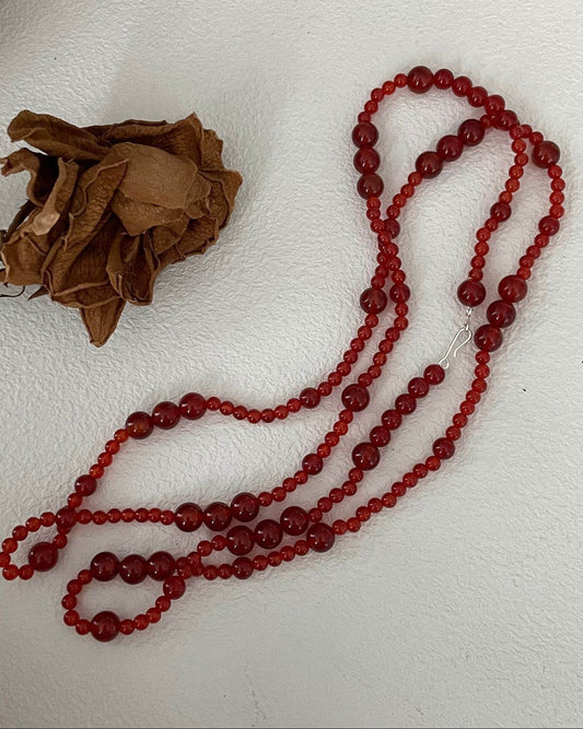 Red Agate Long Necklace – 925 Sterling Silver - SOLIS