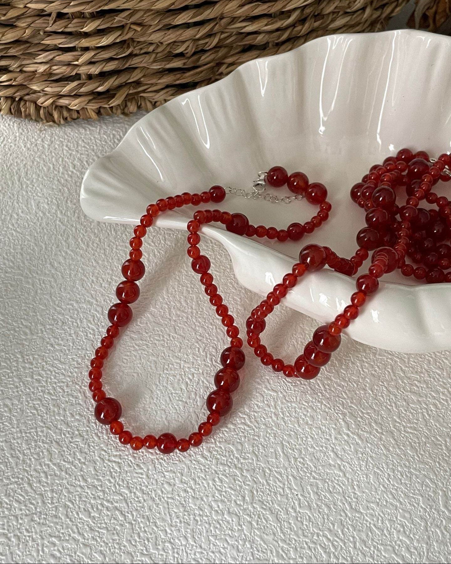 Red Agate Long Necklace – 925 Sterling Silver - SOLIS