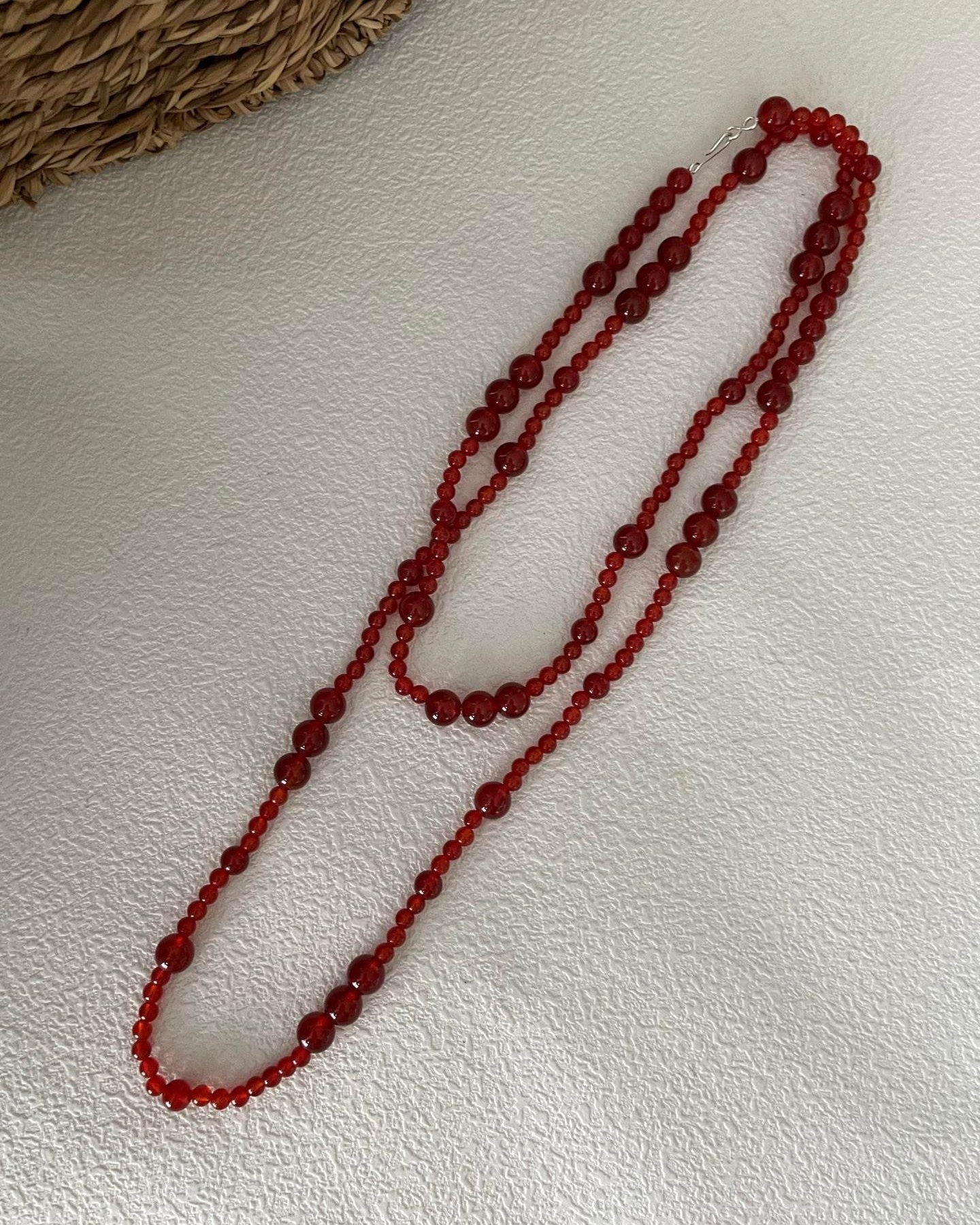 Red Agate Long Necklace – 925 Sterling Silver - SOLIS
