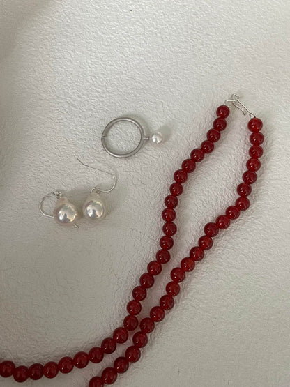“Vermilion” Red Agate & Pearl Center Necklace - SOLIS