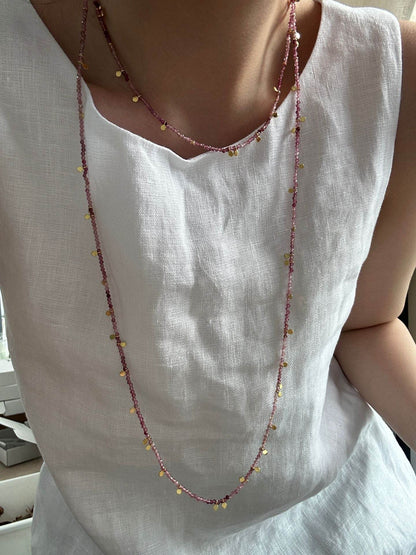 Pink Tourmaline Gold Dot Necklace – Double-Wrap Style - SOLIS