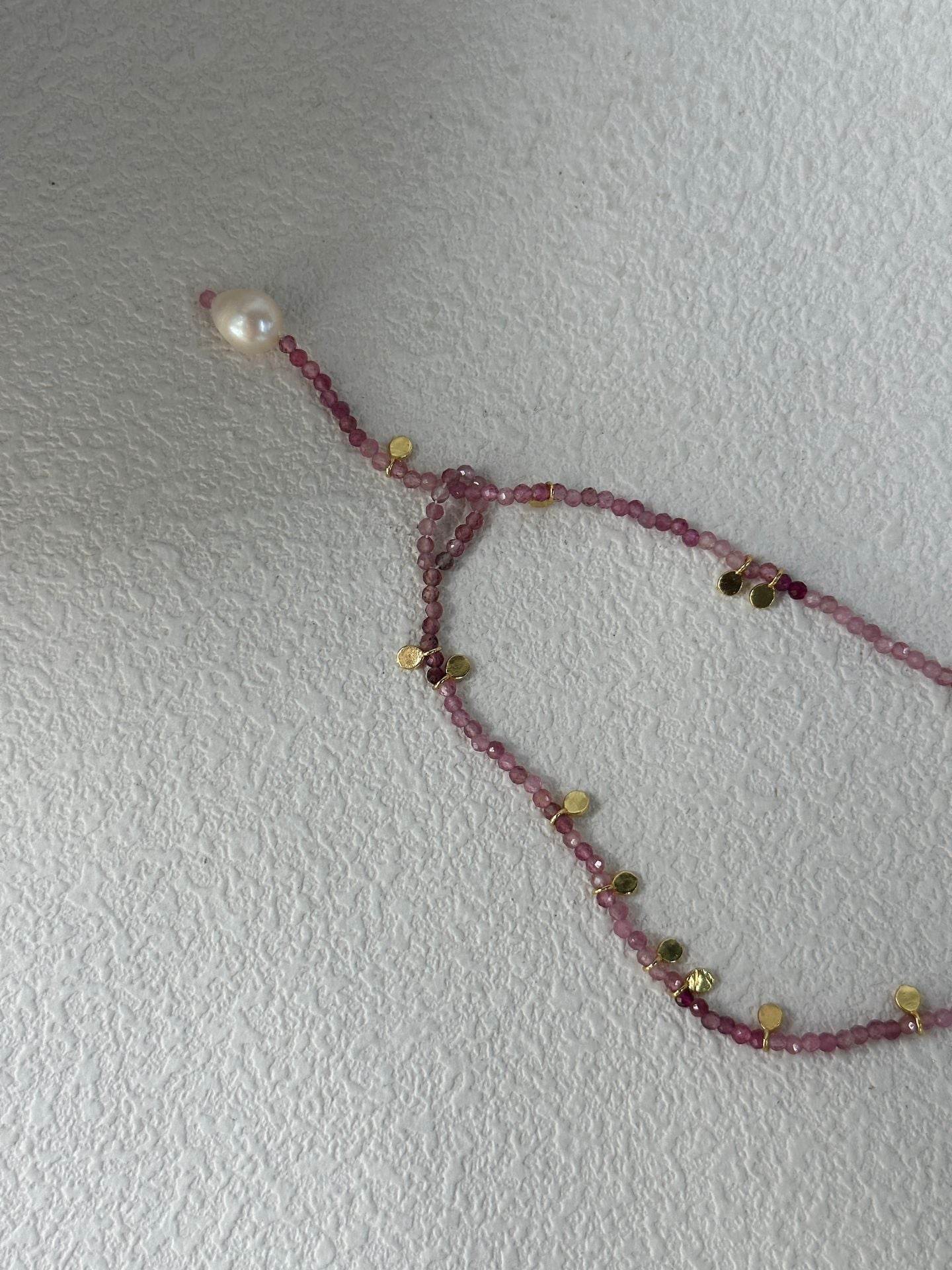 Pink Tourmaline Gold Dot Necklace – Double-Wrap Style - SOLIS