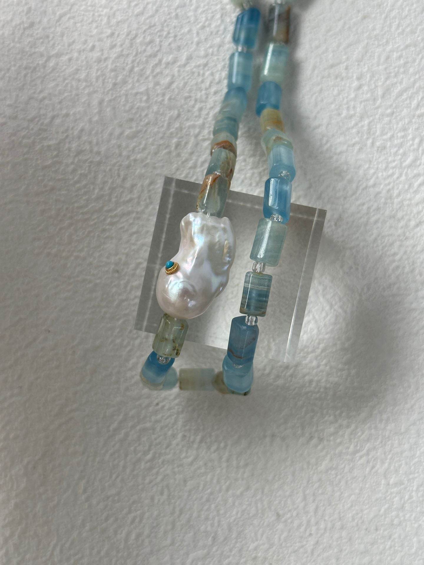 Blue Calcite & Baroque Pearl Necklace – Sculptural Summer Layers - SOLIS