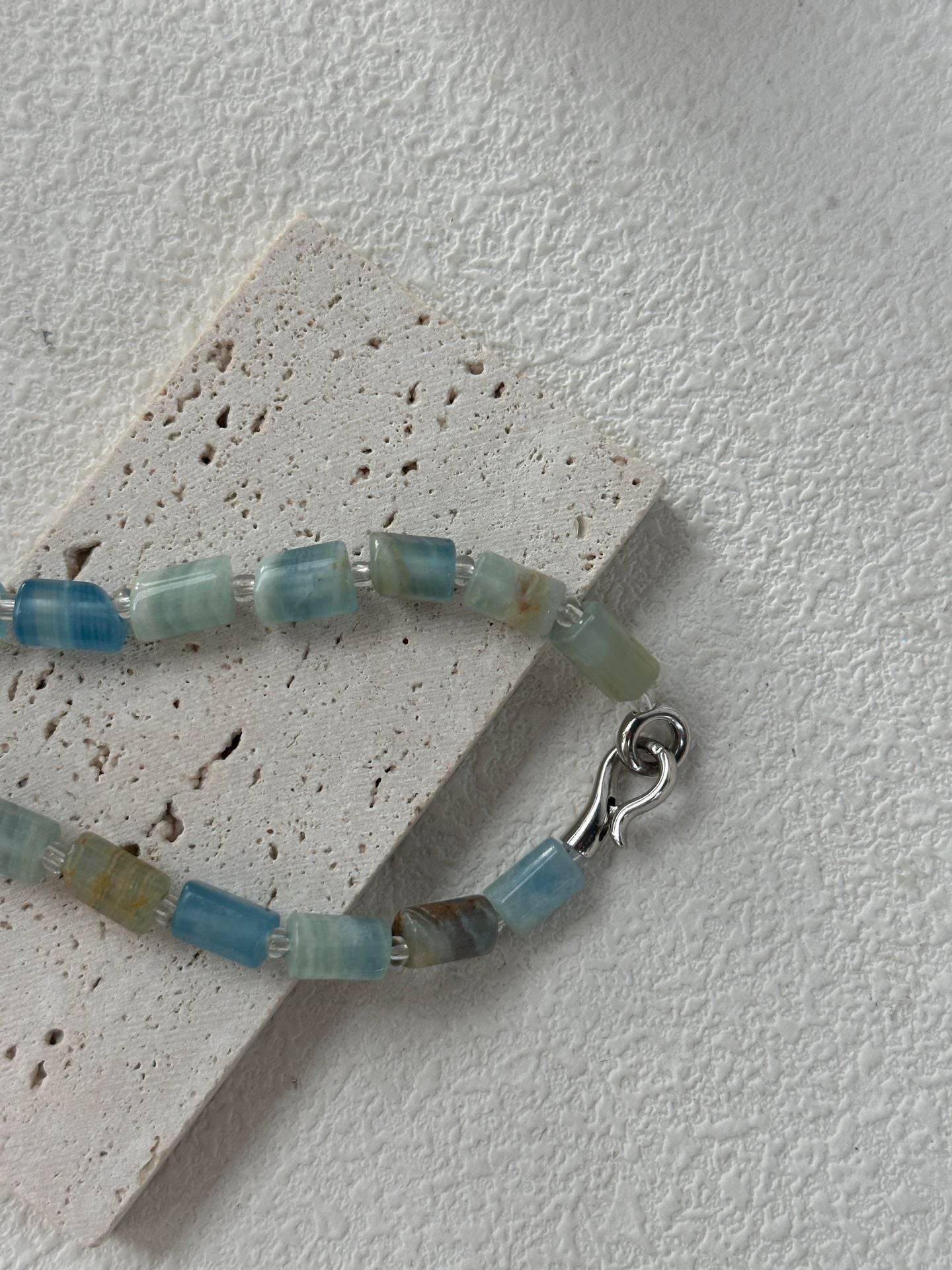 Blue Calcite & Baroque Pearl Necklace – Sculptural Summer Layers - SOLIS