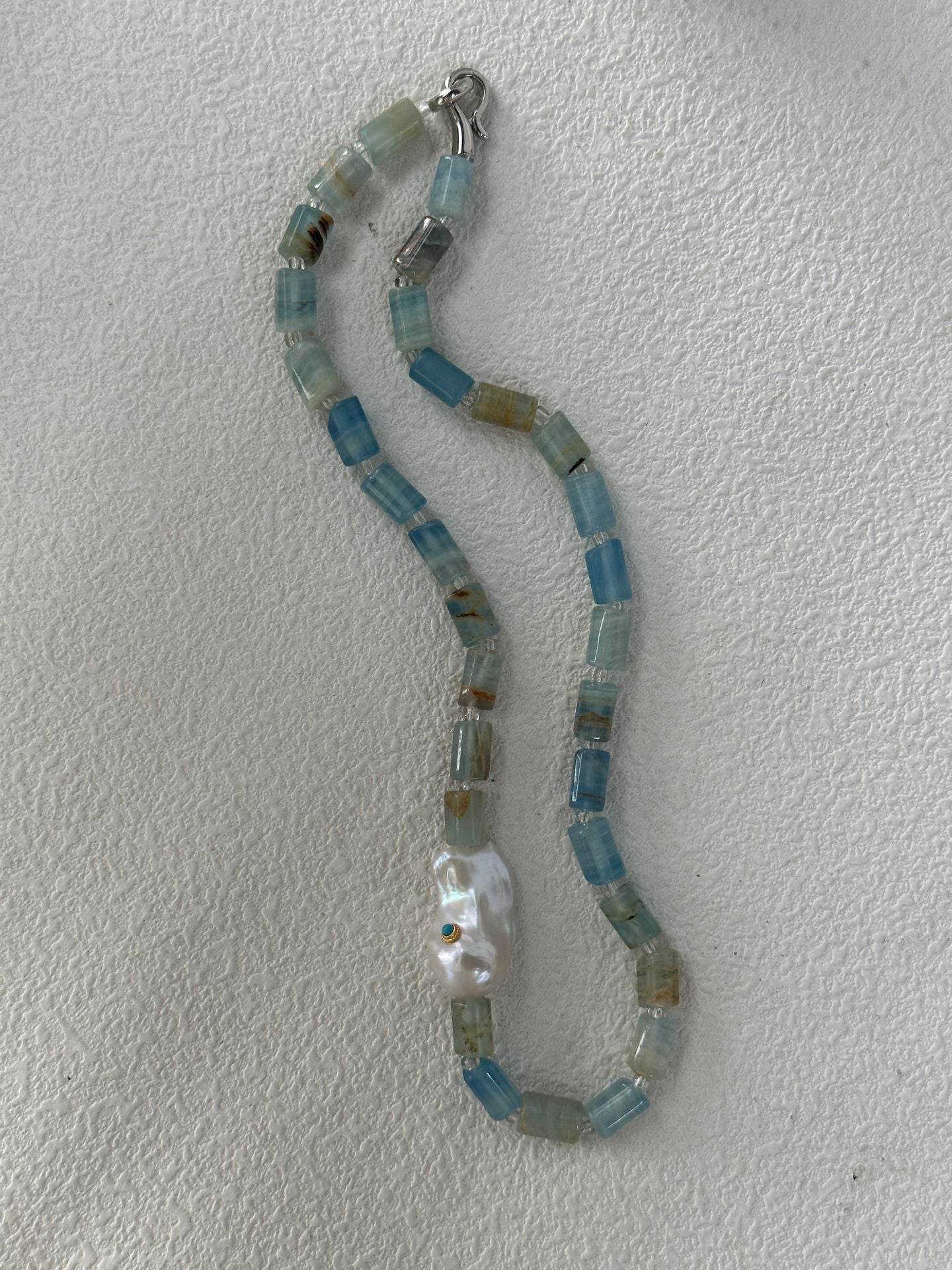 Blue Calcite Pearl Duo – Bracelet & Necklace Set - SOLIS