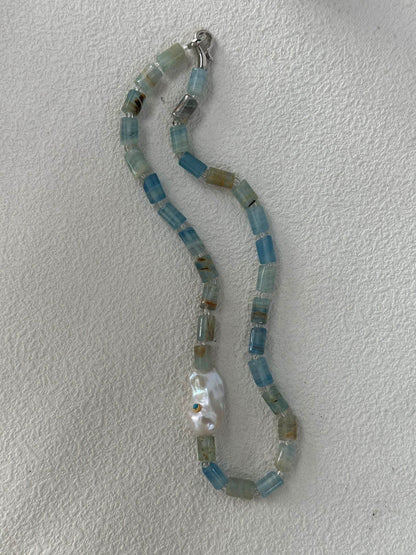 Blue Calcite Pearl Duo – Bracelet & Necklace Set - SOLIS