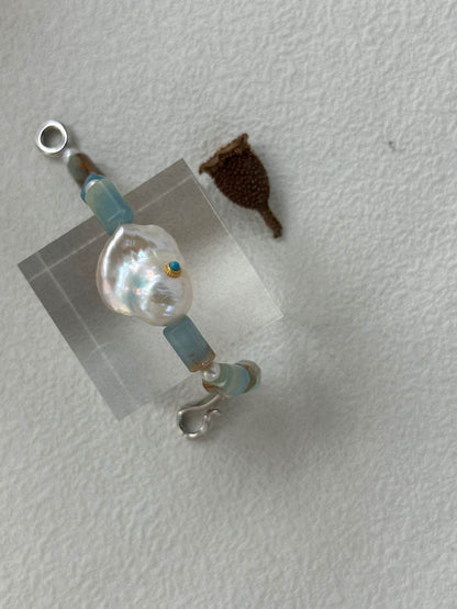Blue Calcite & Baroque Pearl Bracelet – with Turquoise Inlay - SOLIS