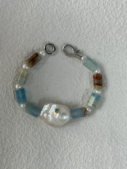 Blue Calcite Pearl Duo – Bracelet & Necklace Set - SOLIS