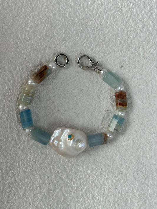 Blue Calcite Pearl Duo – Bracelet & Necklace Set - SOLIS