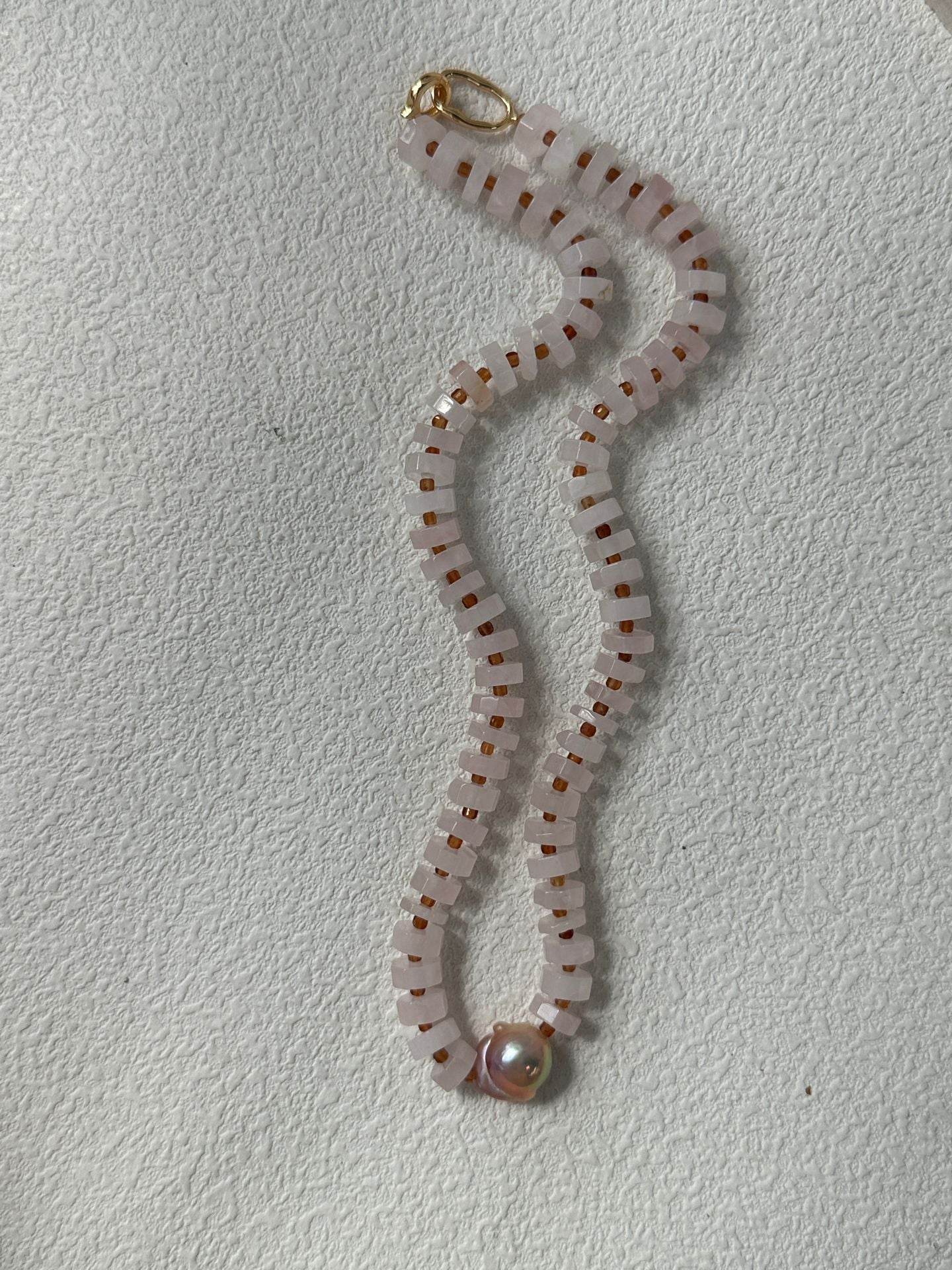 Rose Quartz & Baroque Pearl Statement Choker - SOLIS