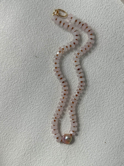 Rose Quartz & Baroque Pearl Statement Choker - SOLIS