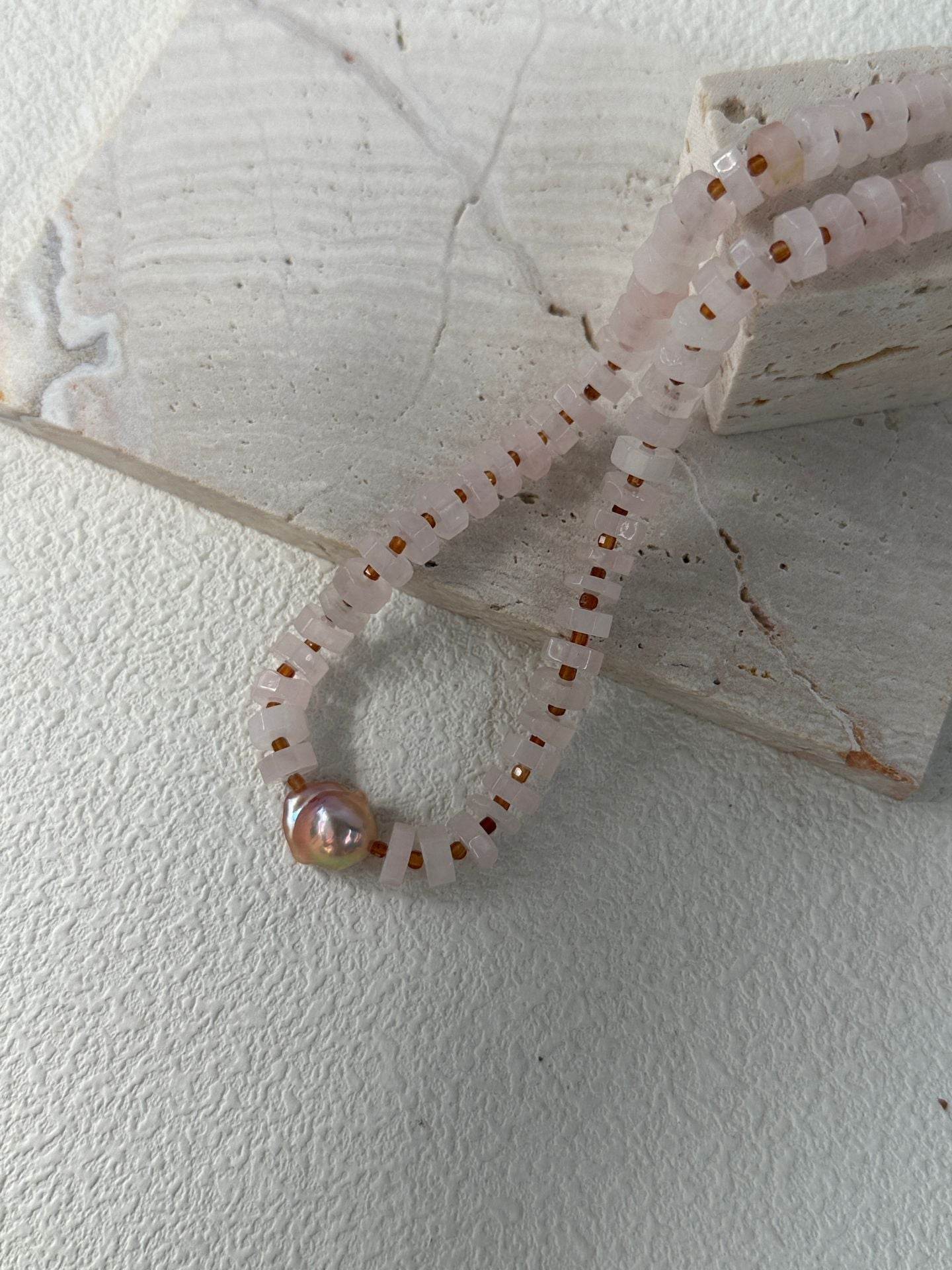 Rose Quartz & Baroque Pearl Statement Choker - SOLIS