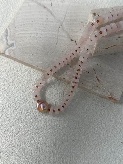Rose Quartz & Baroque Pearl Statement Choker - SOLIS