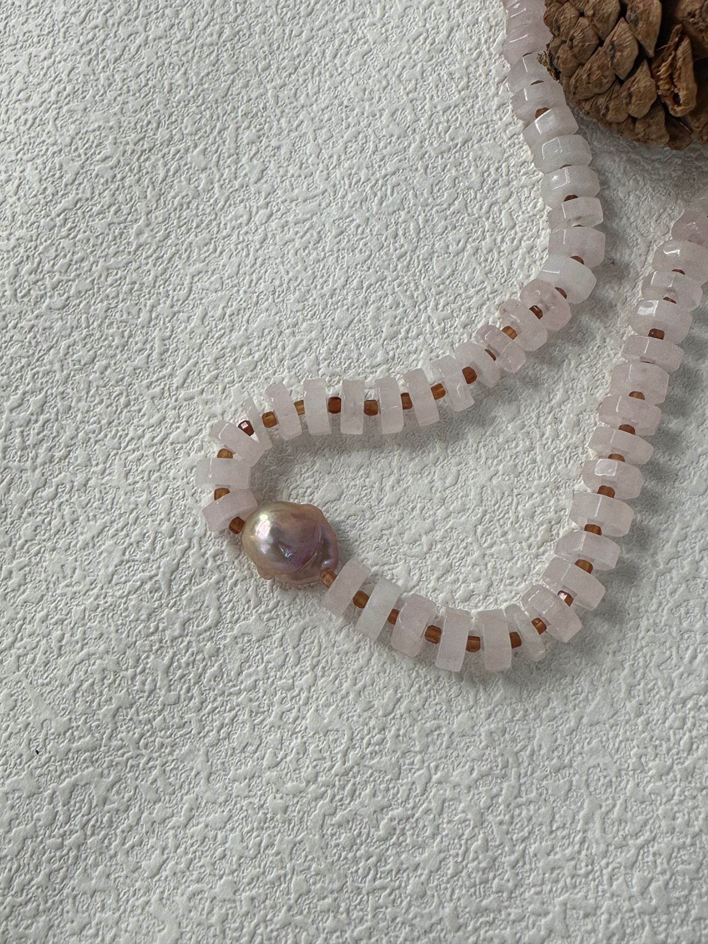 Rose Quartz & Baroque Pearl Statement Choker - SOLIS