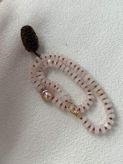 Rose Quartz & Baroque Pearl Statement Choker - SOLIS