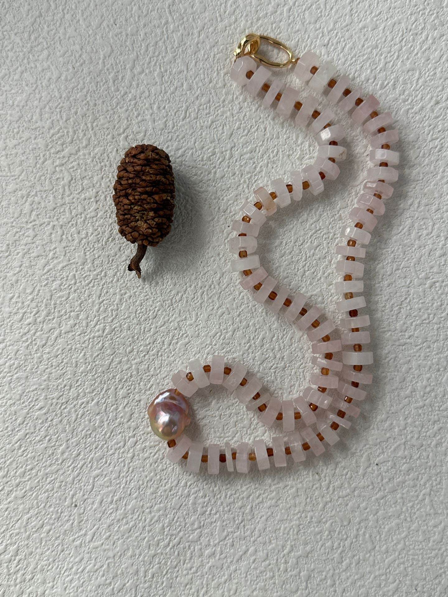 Rose Quartz & Baroque Pearl Statement Choker - SOLIS