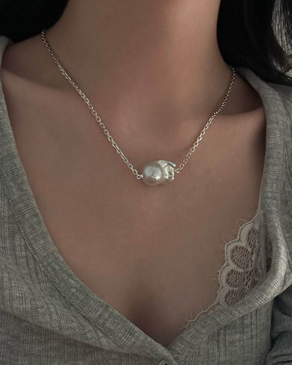 Effortless Standout · Sterling Baroque Pearl Necklace - SOLIS