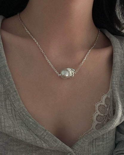 Effortless Standout · Sterling Baroque Pearl Necklace - SOLIS
