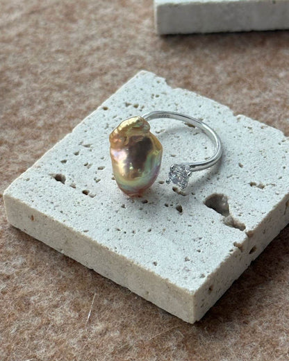 Pearl Poise · Baroque & Zircon Open Ring - SOLIS