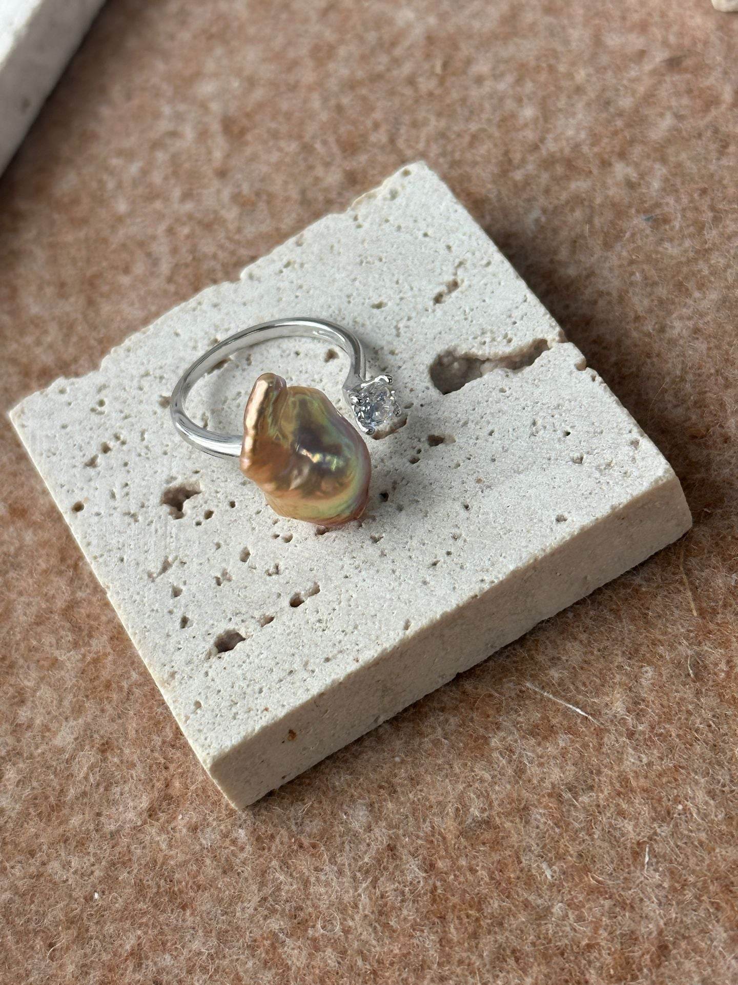 Pearl Poise · Baroque & Zircon Open Ring - SOLIS