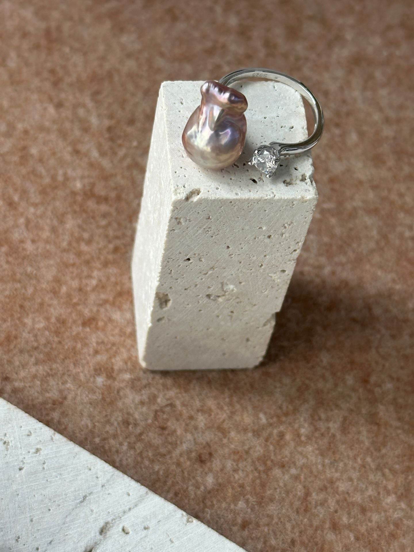 Pearl Poise · Baroque & Zircon Open Ring - SOLIS