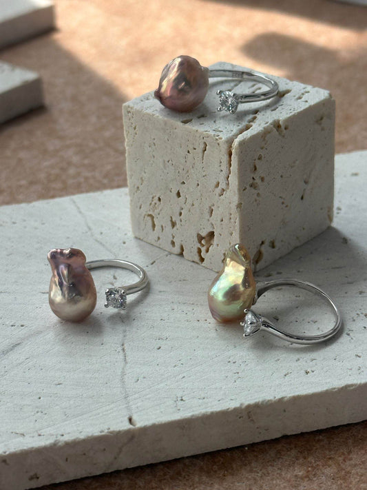 Pearl Poise · Baroque & Zircon Open Ring - SOLIS