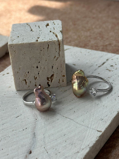 Pearl Poise · Baroque & Zircon Open Ring - SOLIS