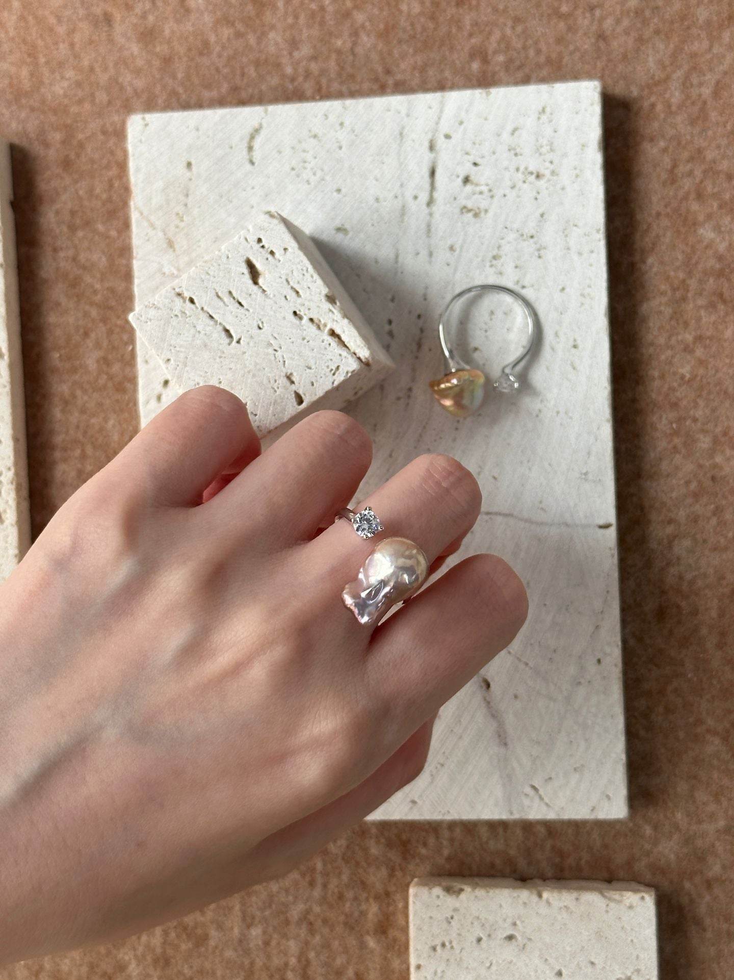 Pearl Poise · Baroque & Zircon Open Ring - SOLIS