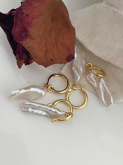Baroque Stick Pearl Hoop Earrings - SOLIS