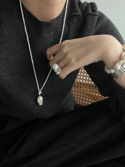 Baroque Freshwater Pearl Ring (Sterling Silver, Adjustable) - SOLIS