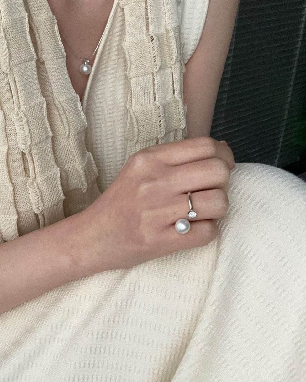 Freshwater Pearl & Zircon Open Ring - SOLIS