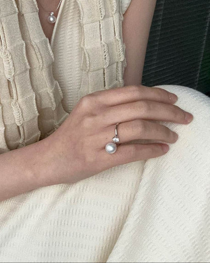 Freshwater Pearl & Zircon Open Ring - SOLIS