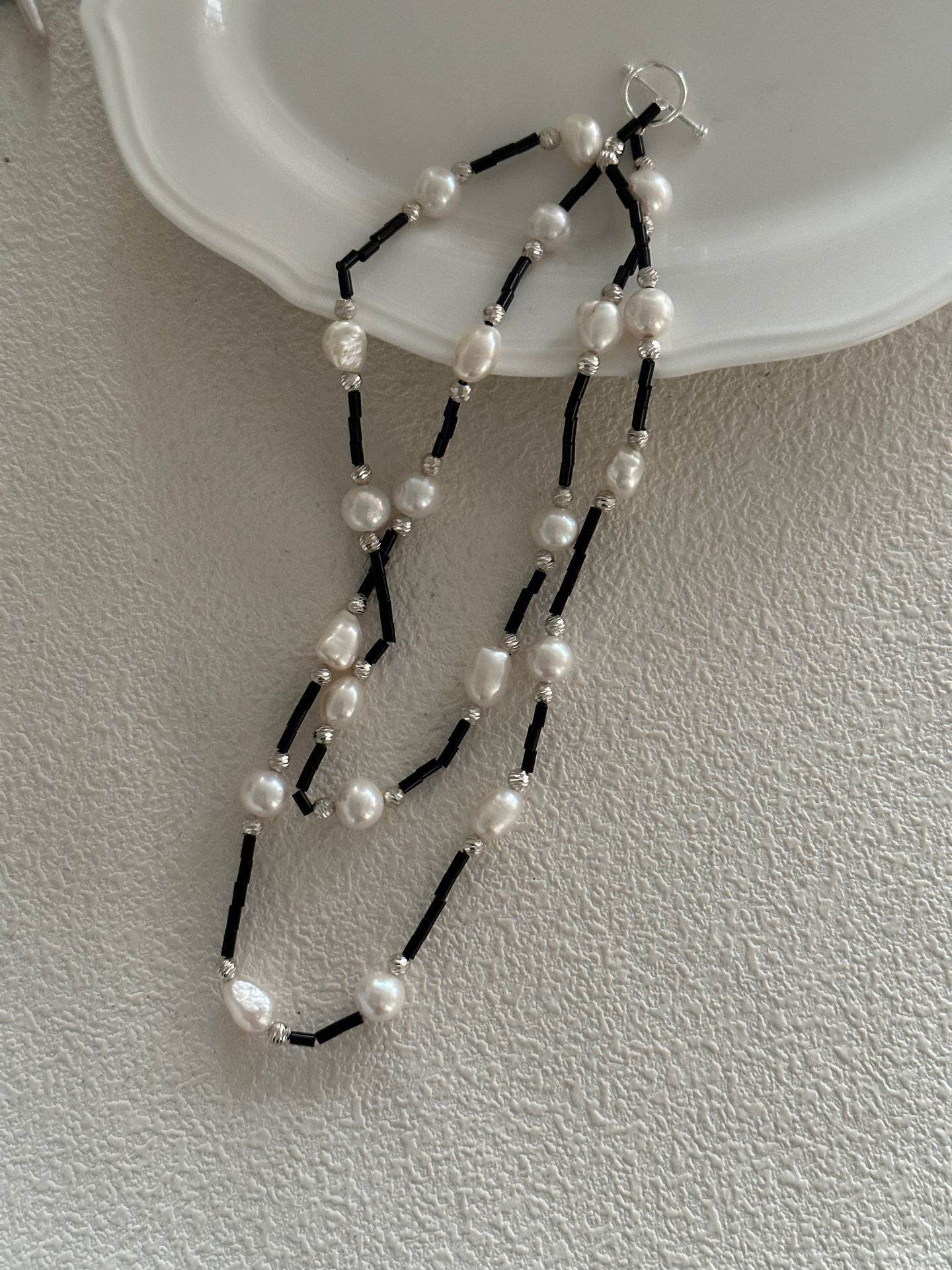 Black Onyx & Baroque Pearl Long Necklace - SOLIS